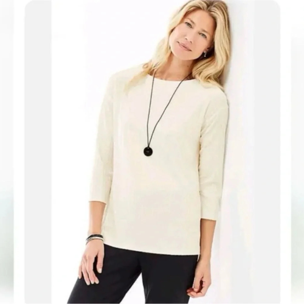 J. Jill Wearever Collection 3/4 Sleeve Textured Tunic Off-White Size M Petite